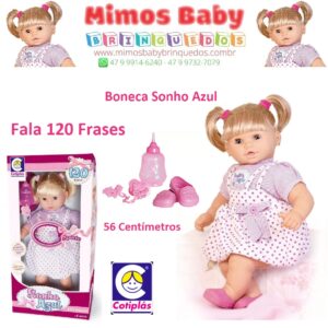 Boneca Sonho Azul com Cabelo e Fala 120 Frases Cotiplás - 56 Centímetros