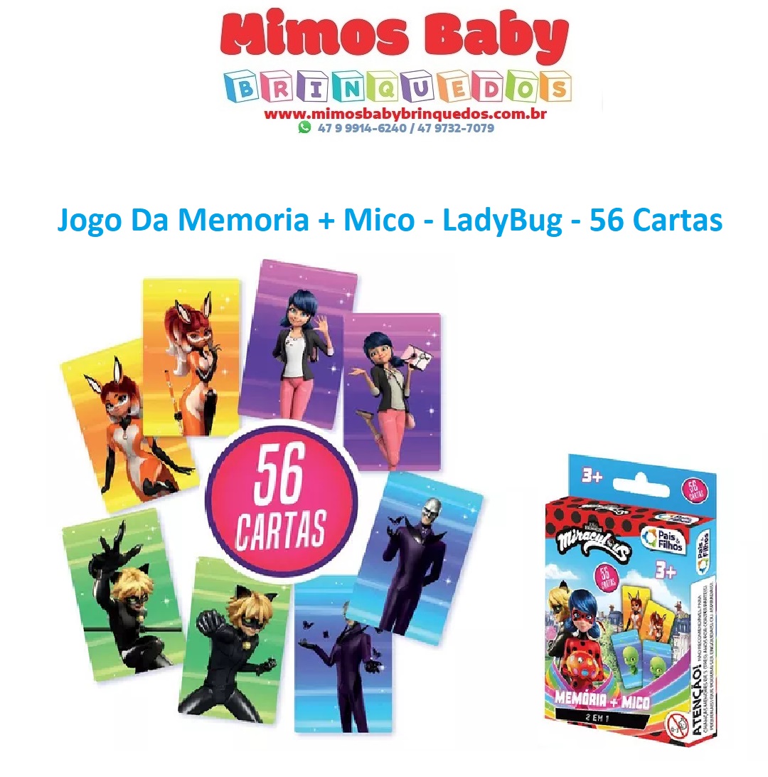 Jogo de Memória Cartonado e Mico Miraculous 56 Peças Pais e Filhos 790765  na Papelaria Art Nova