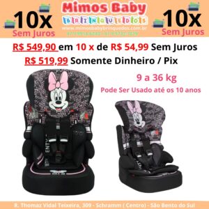 Cadeirinha para Carro Team Tex Disney Kalle Minnie Preto 9 a 36kg