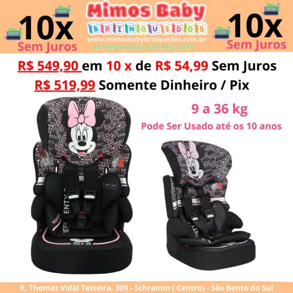 Cadeirinha para Carro Team Tex Disney Kalle Minnie Preto 9 a 36kg