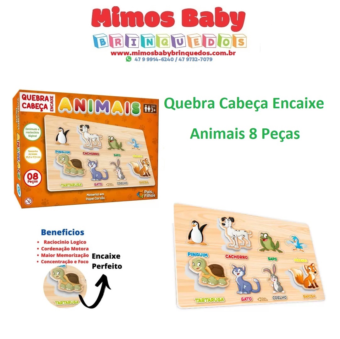 Quebra Cabeca 8 Pecas Infantil Encaixe Animais - Alma Azul