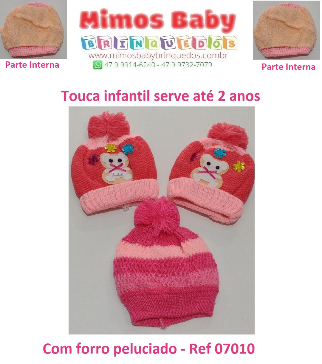 Touca para meninas até 5 anos – Com forro Peluciado – Ref 07082