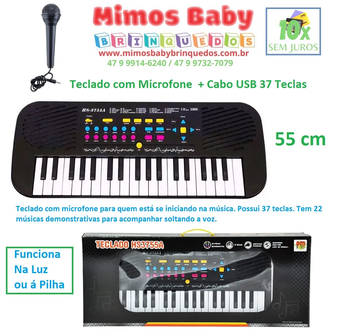 Brinquedo Teclado Infantil com Microfone Musical 24 Musicas