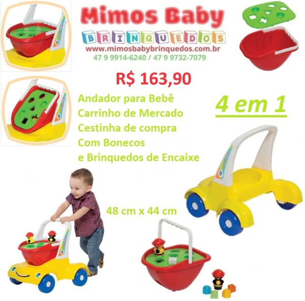 Andador 4 em 1 Carrinho de Mercado / Cestinhas de Compras - Didatico 48 cm x 44 cm