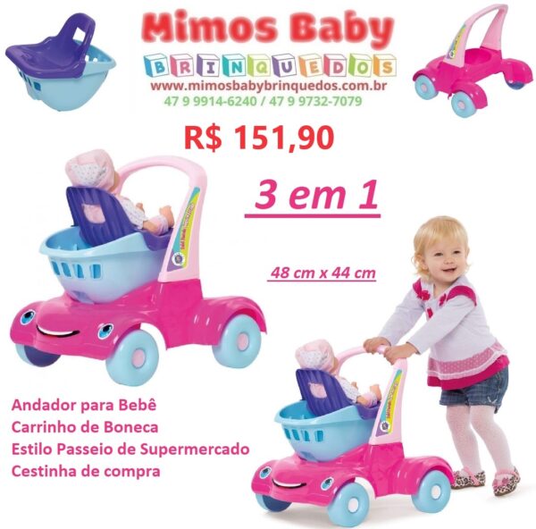Andador Bebê Passeio Supermercado Merco Toys 48 cm x 44 cm