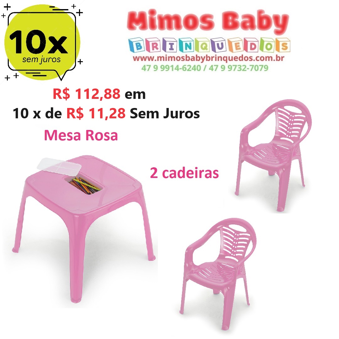 Jogo de mesa com 4 cadeiras plásticas - Bebi FESTAS