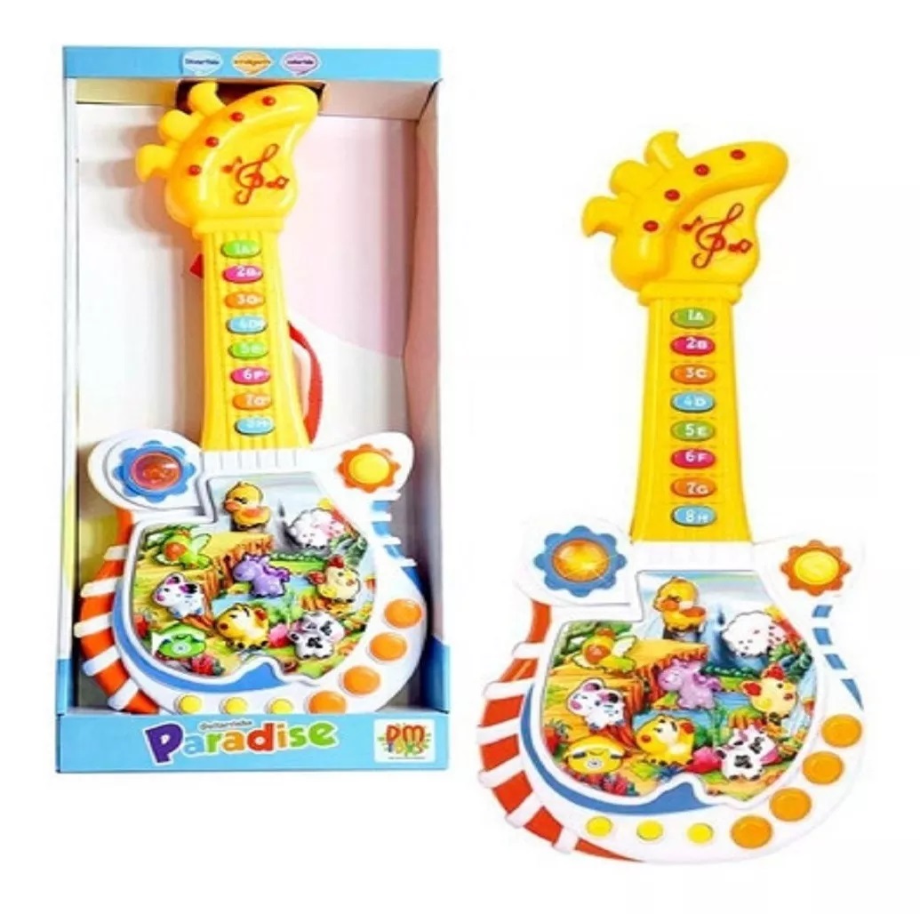 Guitarra Educativa Paradise Com Som e Luz DM Toys Musical – 45 centimetros  – Maior Loja de Brinquedos da Região