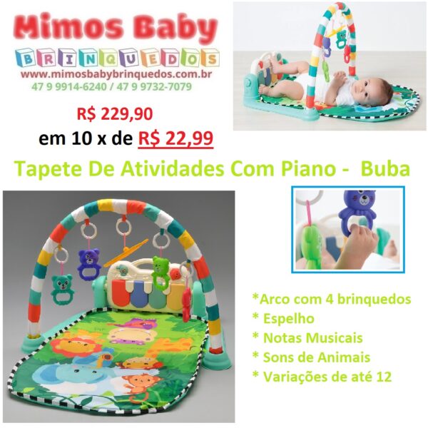 Tapete De Atividades  com Mobile e Piano Divertido Buba Baby - Com Musica e Espelho