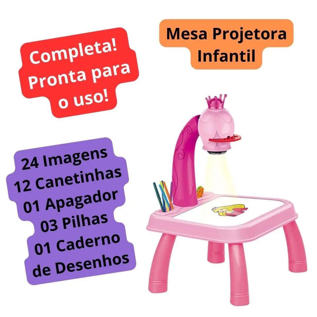 Mesa Criativa De Criança Infantil Cadeira Mágica Projetor Rosa