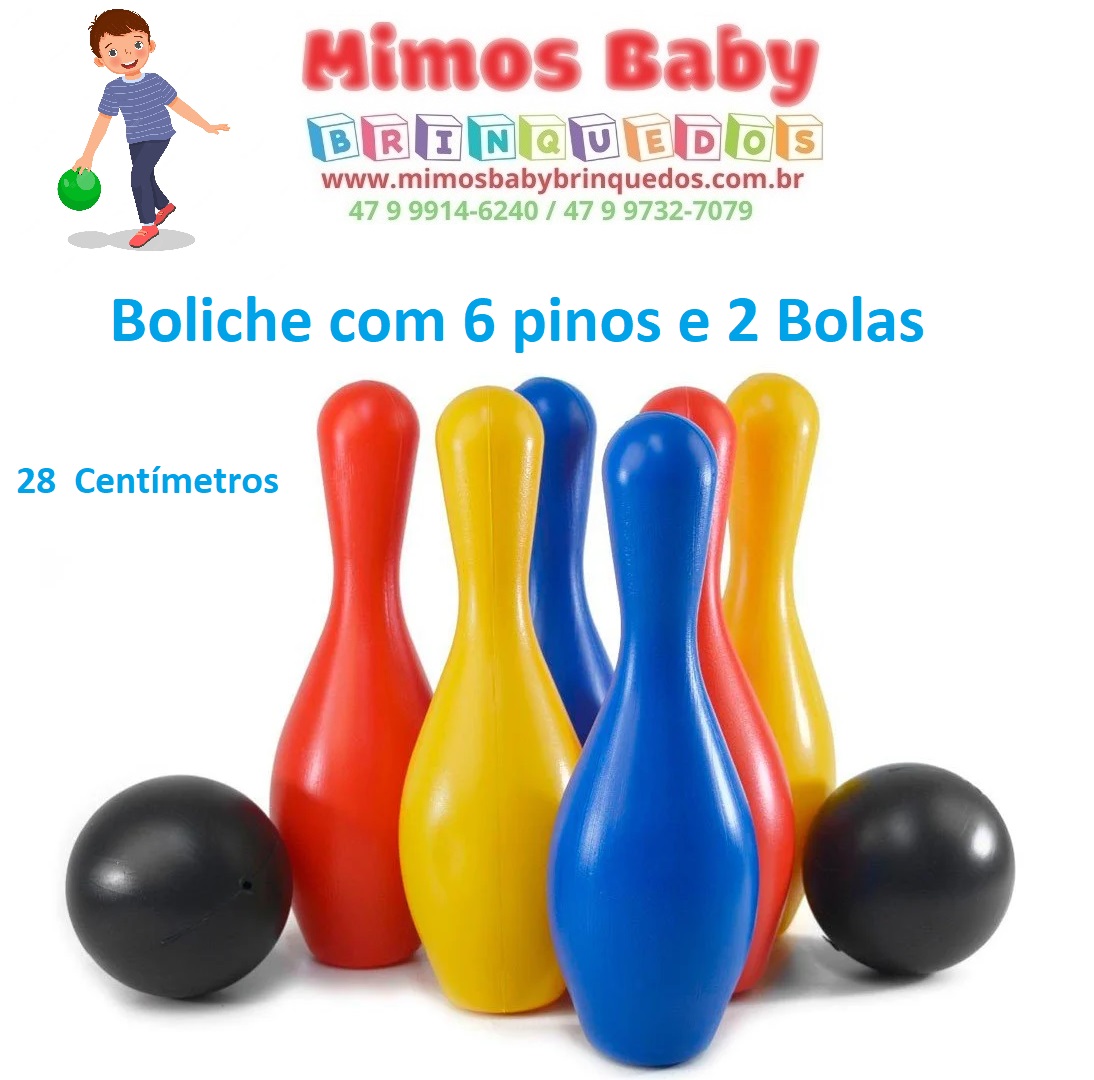 Jogo De Boliche Brinquedo Infantil C/ 6 Pinos + 2 Bolas 30cm