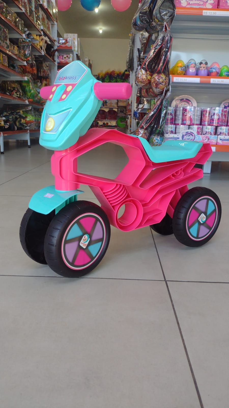 Bicicleta De Equilíbrio 4 Rodas Sem Pedal Totokross Rosa