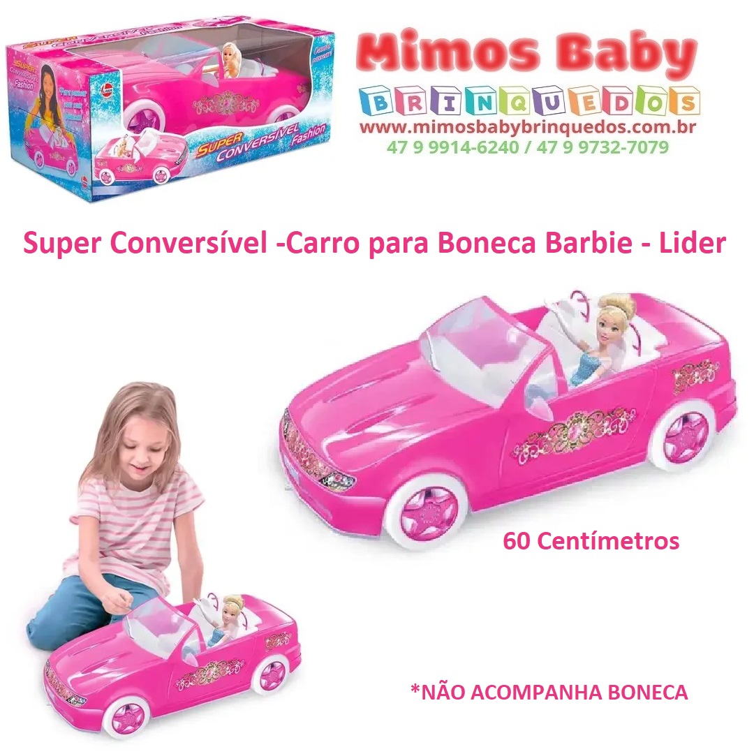 Carro Super Conversível Para Barbie Pink Grande 60 Cm Líder