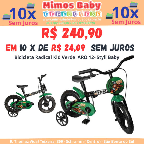 Bicicleta Radical Kid Verde - Styll Baby - Aro 12