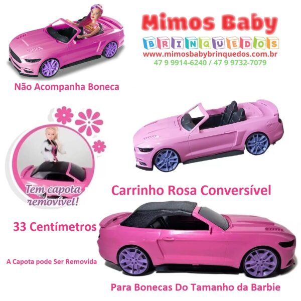 Carrinho Carro Rosa Conversível 2 Lugares De Barbie + Boneca na