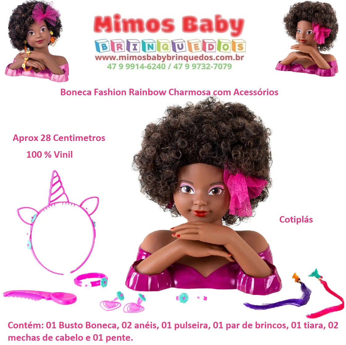 Boneca busto com acessórios sparkle girlz, cabeça para pente e