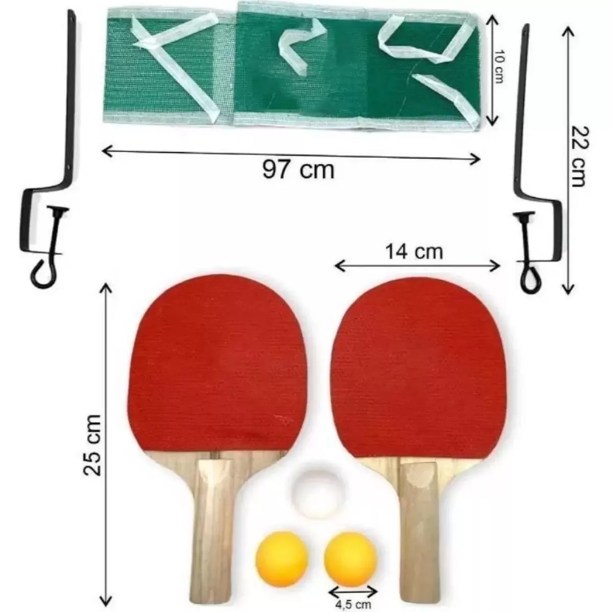 Kit Ping Pong Luxo - 2 Raquetes, 1 Bolinha + Rede com suportes - Cama  Elástica RS