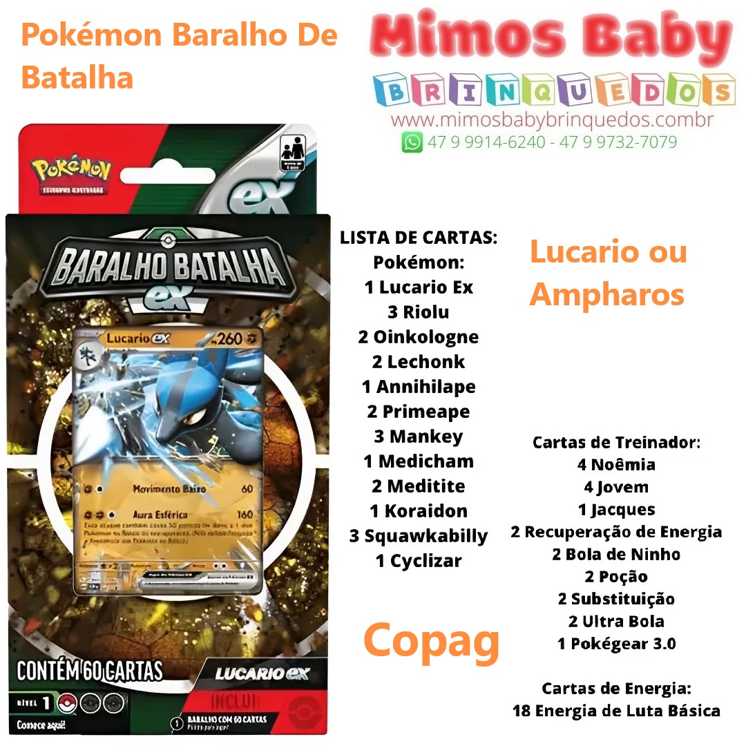 Pokémon Deck 60 cards Baralho de Batalha EX Ampharos e Lucario sortido -  Happily Brinquedos