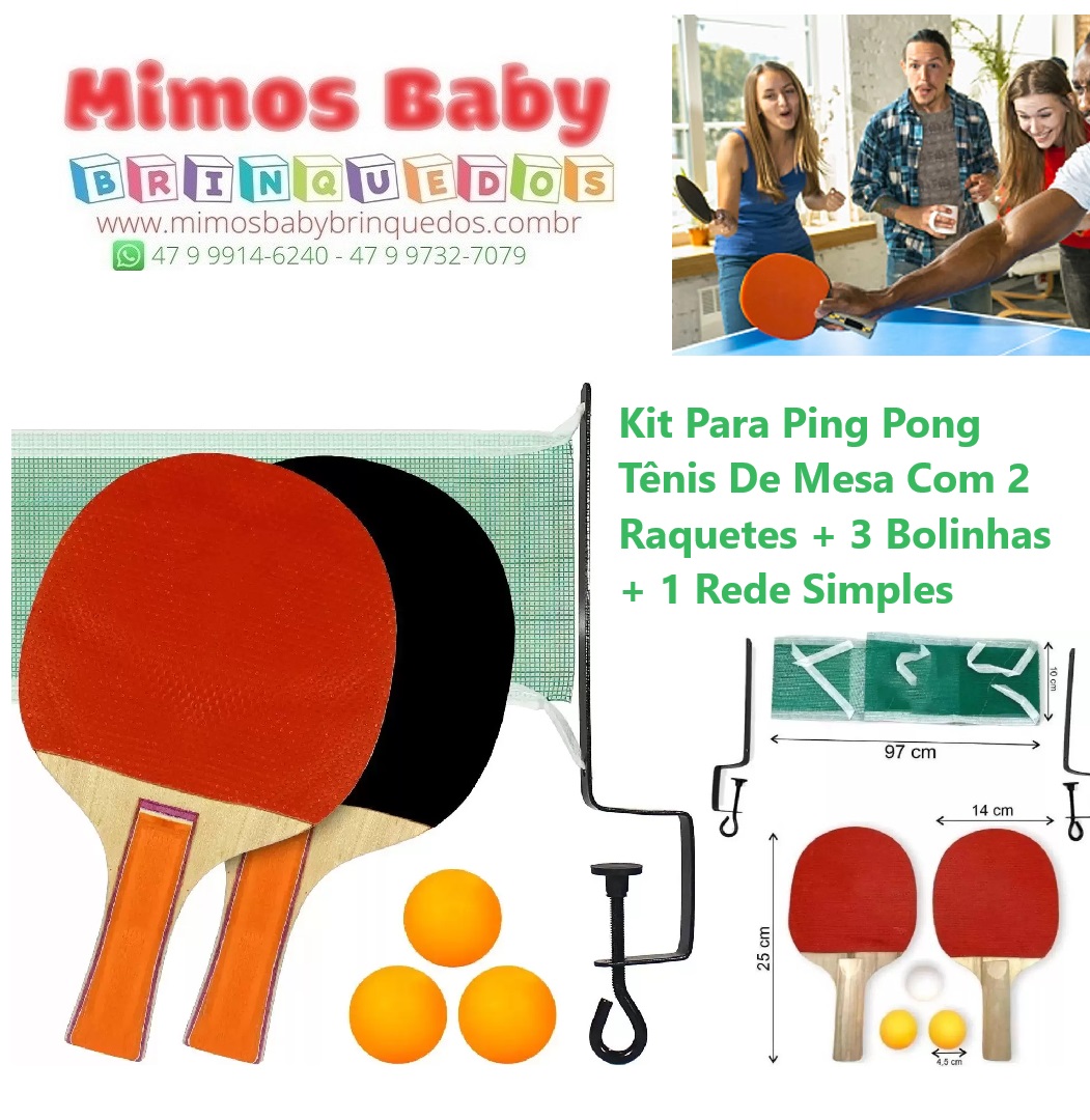 KIT RAQUETE TENIS DE MESA PING PONG COM 3 BOLAS REDE E SUPORTE CONJUNTO  COMPLETO INFANTIL E ADULTO