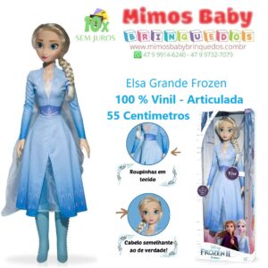 Boneca Elsa Frozen Gigante 55cm Articulada Roupas de Tecido Baby