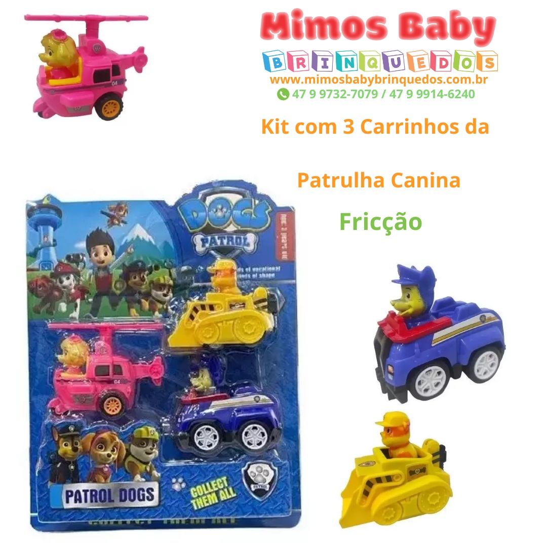 Kit 9 Carrinhos Patrulha Canina de Fricção Brinquedo Criança