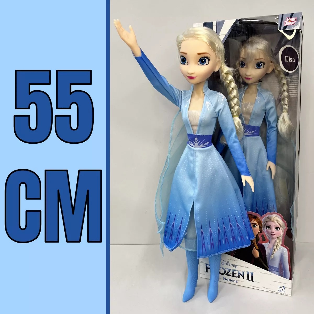 Boneca Elsa Grande Frozen 55cm Disney Original Baby Brink