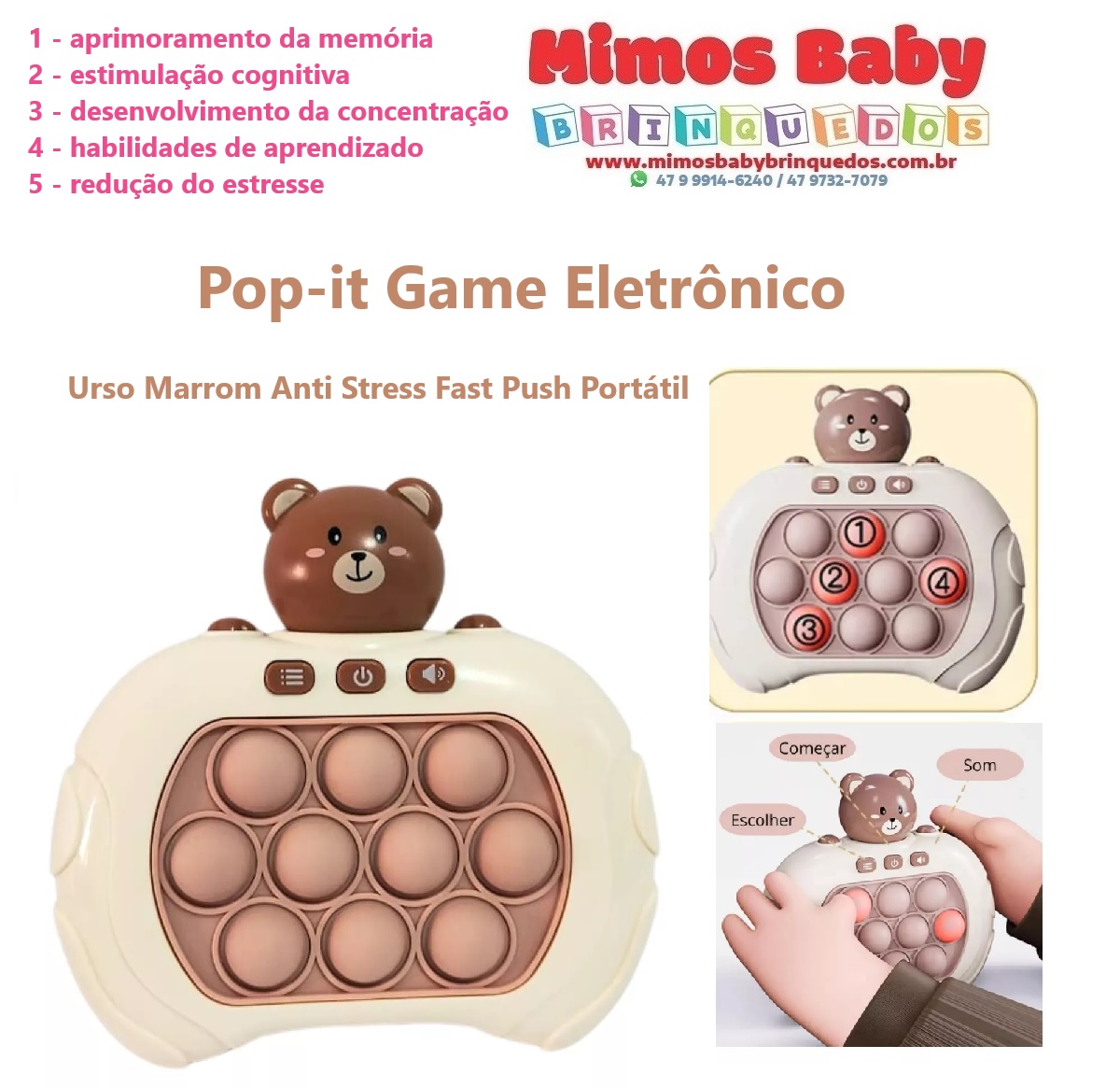 Pop-it Eletrônico Educativo Anti Stress com som e luz de 4 Modos