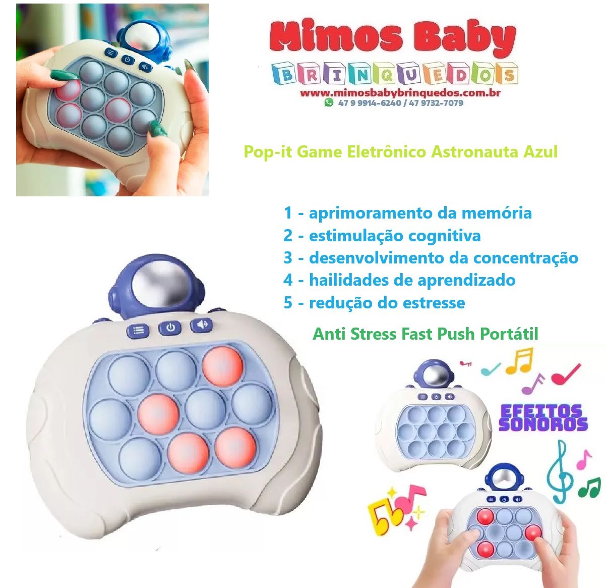 Pop-it Eletrônico Jogo Didático Brinquedo Anti Stress com som