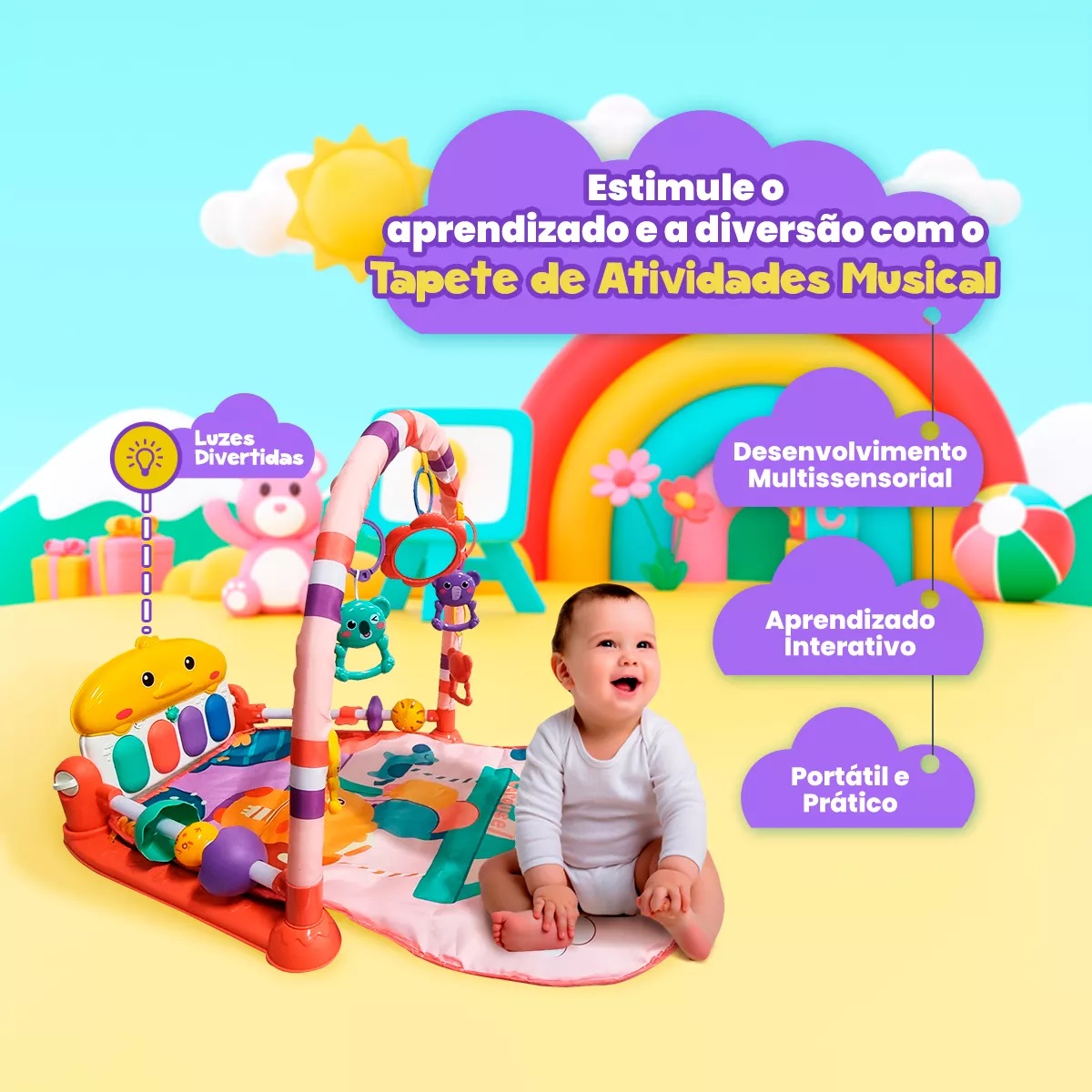 Tapete de Atividades para Bebê Piano Infantil