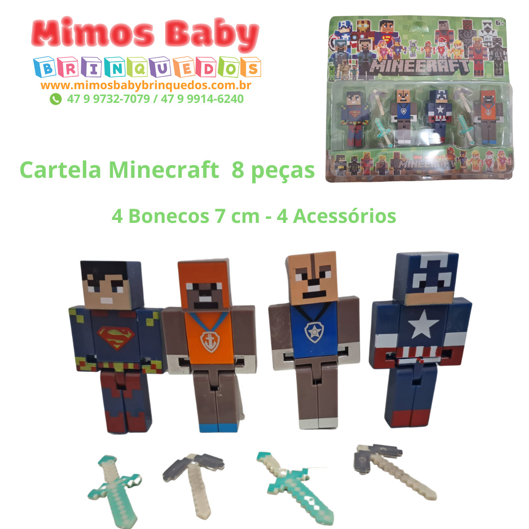 Bonecos Personagens Minecraft Cartela com 9 itens – Maior Loja de  Brinquedos da Região