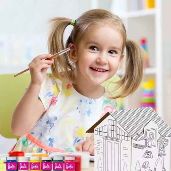 Casinha Pintar E Montar Barbie Com Kit 6 Guache - 1 Pincel - Madeira - Quebra Cabeça 3D - Image 3