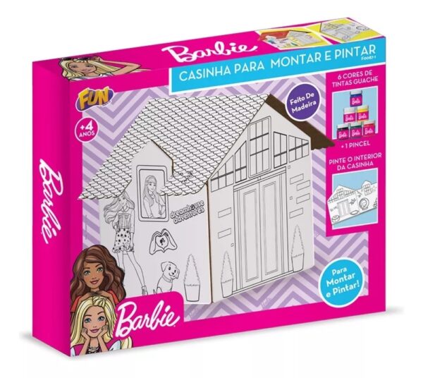 Casinha Pintar E Montar Barbie Com Kit 6 Guache - 1 Pincel - Madeira - Quebra Cabeça 3D - Image 4
