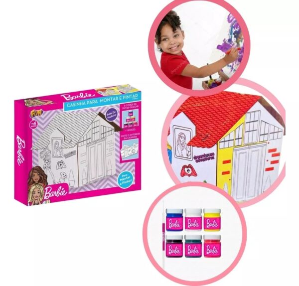 Casinha Pintar E Montar Barbie Com Kit 6 Guache - 1 Pincel - Madeira - Quebra Cabeça 3D - Image 5
