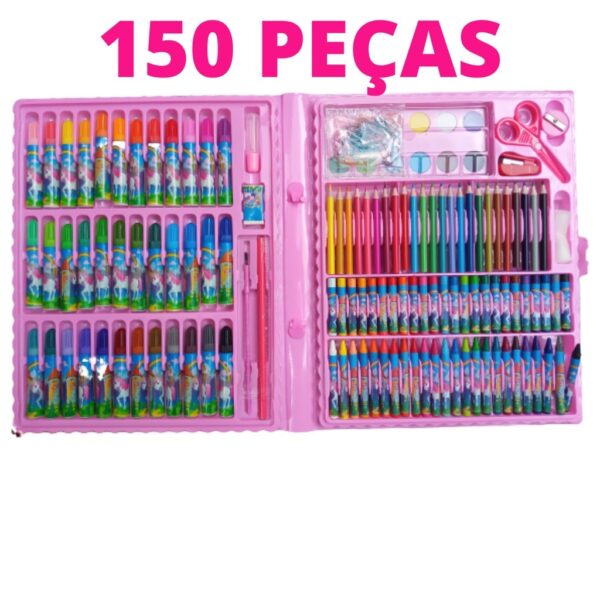 Kit para colorir 150 peças Rosa Estojo escolar completo unicórnio - Image 3