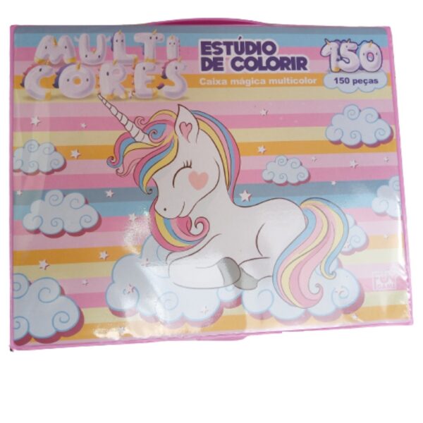 Kit para colorir 150 peças Rosa Estojo escolar completo unicórnio - Image 2