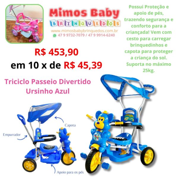 Triciclo Passeio Divertido Ursinho Azul