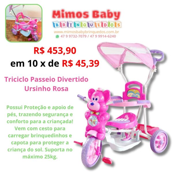 Triciclo Passeio Divertido Ursinho Rosa