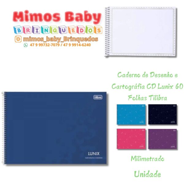 Caderno de Desenho e Cartográfia CD Lunix 60 Folhas Tilibra Milimetrado