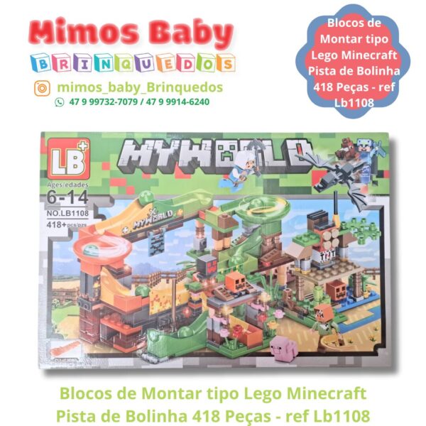 Blocos de Montar tipo Lego Minecraft Pista de Bolinha 418 Peças - ref Lb1108