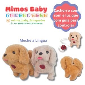 Cachorro com som e luz que com guia para controlar Meche a Língua