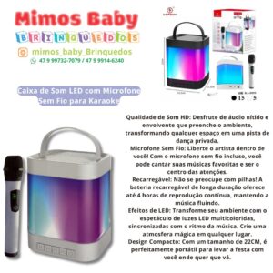 Caixa de Som LED com Microfone Sem Fio para Karaoke