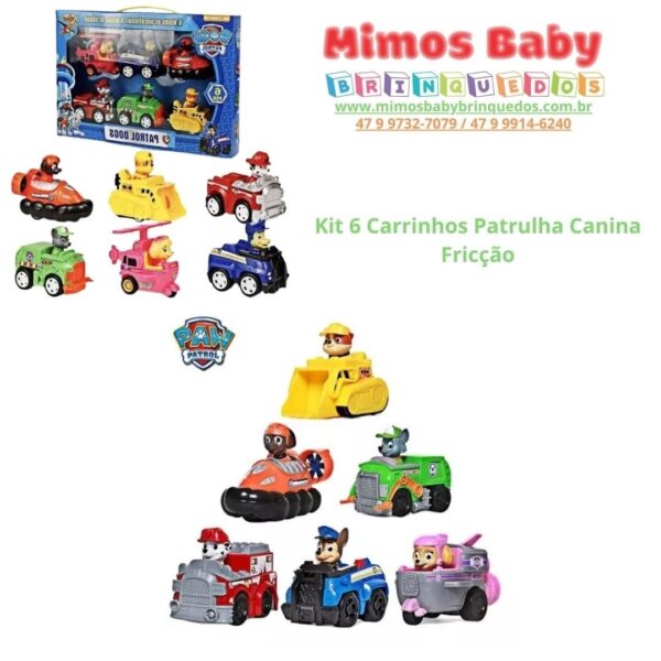 Kit 6 Carrinhos Patrul Fricção