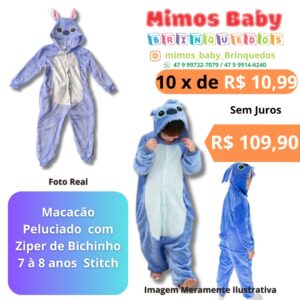 Macacão Peluciado  com Ziper de Bichinho 7 à 8 anos  Stitch