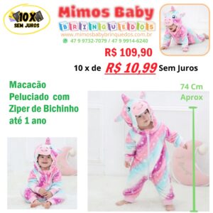 Macacão Peluciado  com Ziper de Bichinho  até 1 ano