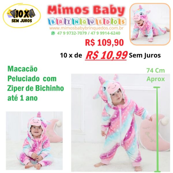 Macacão Peluciado  com Ziper de Bichinho  até 1 ano