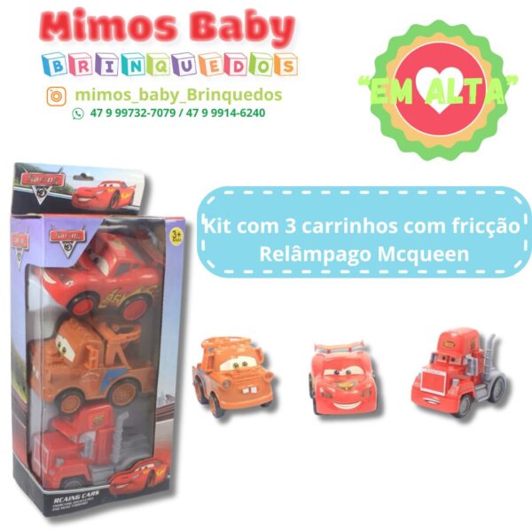 Kit com 3 carrinhos com fricção