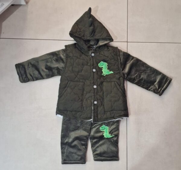 Conjunto 3 Peças Grosso - Calça , Colete e Casaco , Verde Escuro, Dinossauro Tamanho 2 - Image 2
