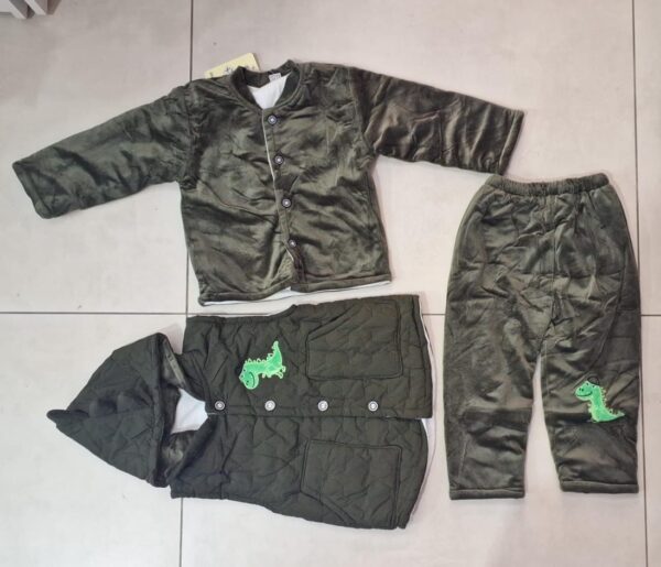 Conjunto 3 Peças Grosso - Calça , Colete e Casaco , Verde Escuro, Dinossauro Tamanho 2 - Image 3