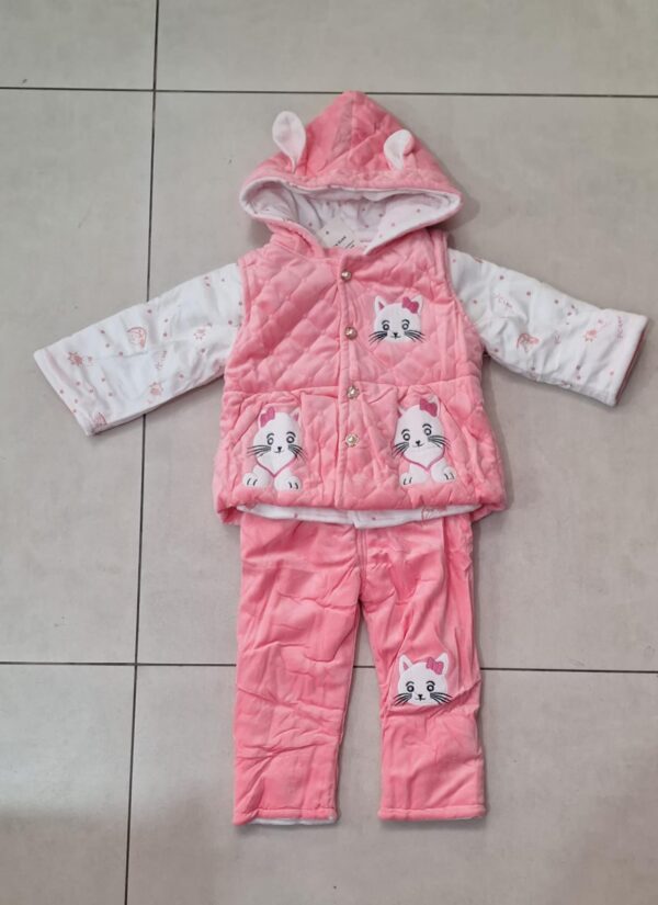 Conjunto 3 Peças Grosso - Calça , Colete e Casaco , Gatinho Rosa Claro Tamanho 1 - Image 2