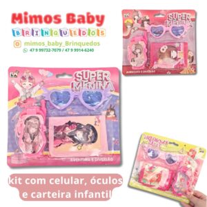 kit com celular, óculos e carteira infantil