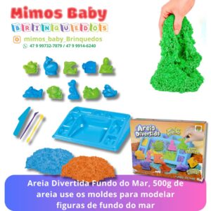 Areia Divertida Fundo do Mar, 500g de areia use os moldes para modelar figuras de fundo do mar